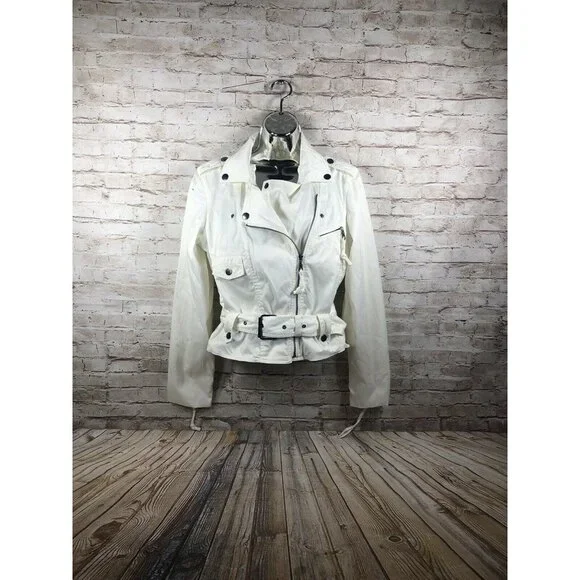 Millard Fillmore white asymmetrical‎ belted jkt M - Picture 2 of 8